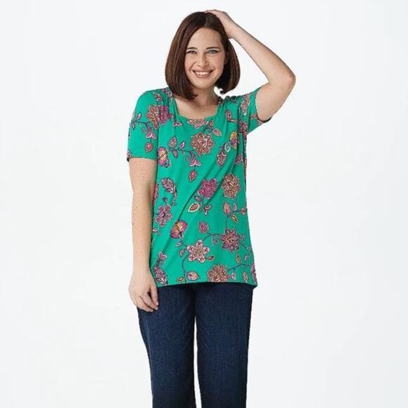 SUSAN GRAVER Women's Printed Liquid Knit Short Sleeve Top Size 2X - Picture 3 of 9